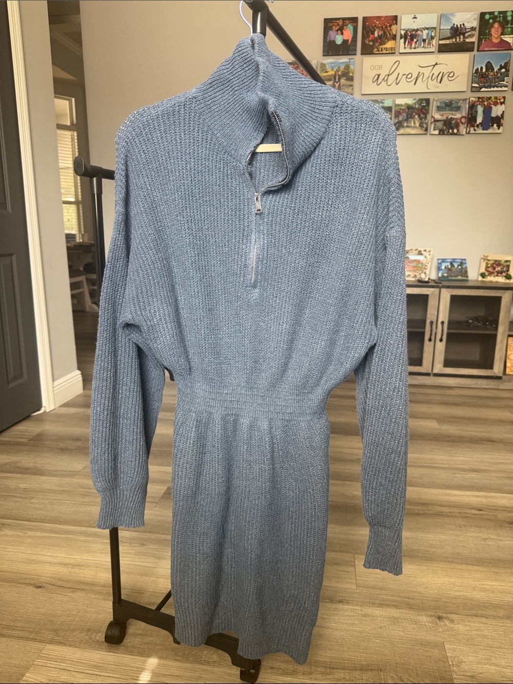 SHEIN Blue Long Sleeve Knit Sweater Dress with Half Zip